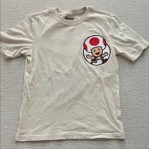 Kids Nintendo Super Mario Cream T-Shirt with Toad Character.